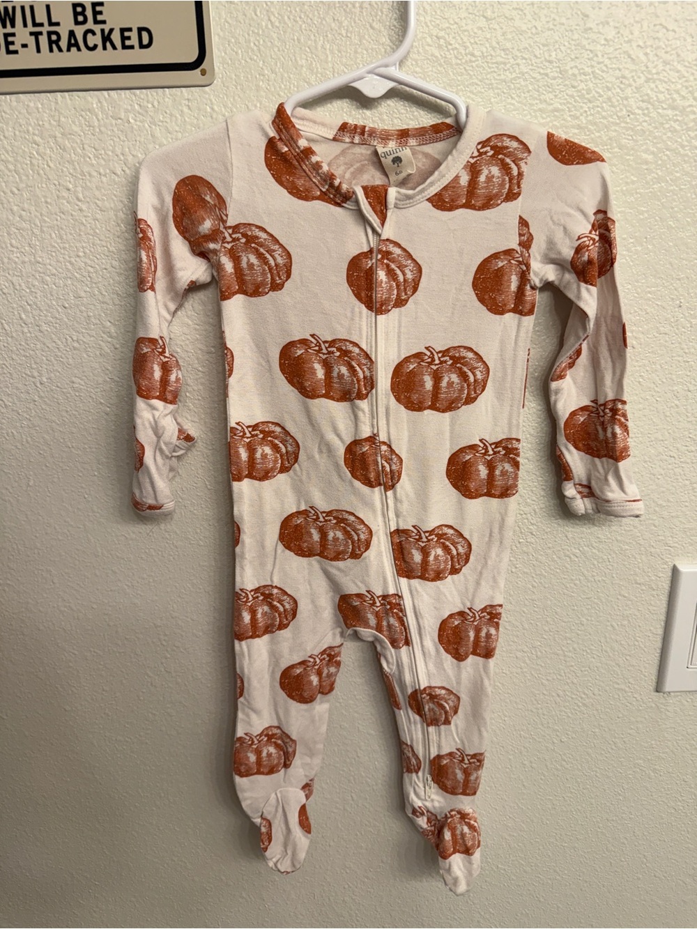 kate quinn Cream Footed One-Piece with Orange Pumpkin Print